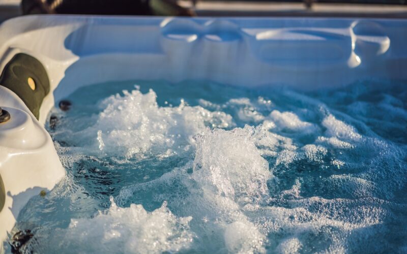 Hot,Tub,Hydromassage,Pool.,Illuminated,Pool.,Rest,Outside,The,City.