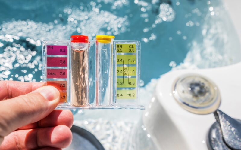 Hot,Tub,Water,Quality,Check,By,Using,Chemical,Testing,Kit.