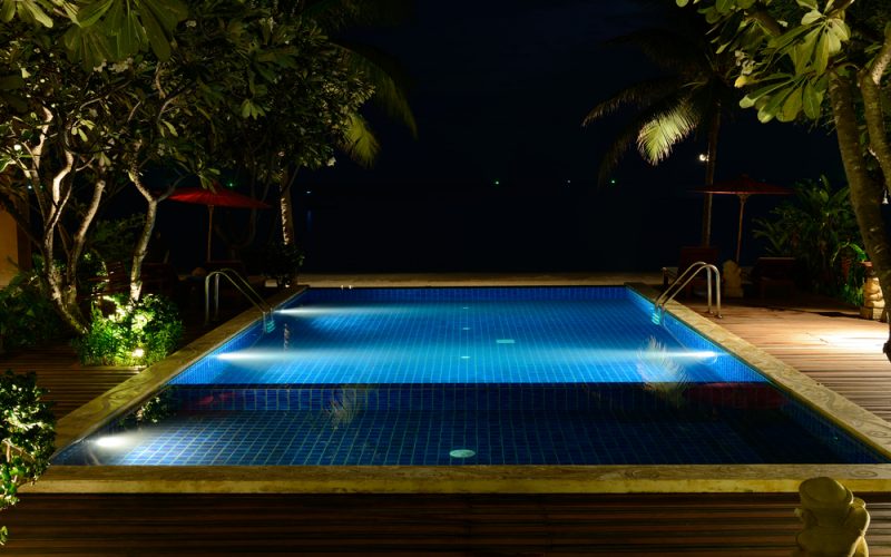 The,Swimming,Pool,At,Night,Without,People.