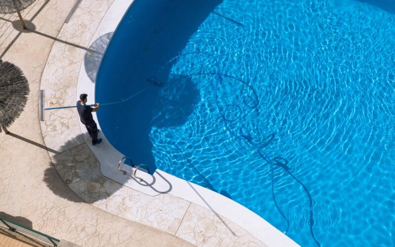 Cleaning,And,Maintenance,Of,Swimming,Pool.,Aerial,View,To,Maintenance